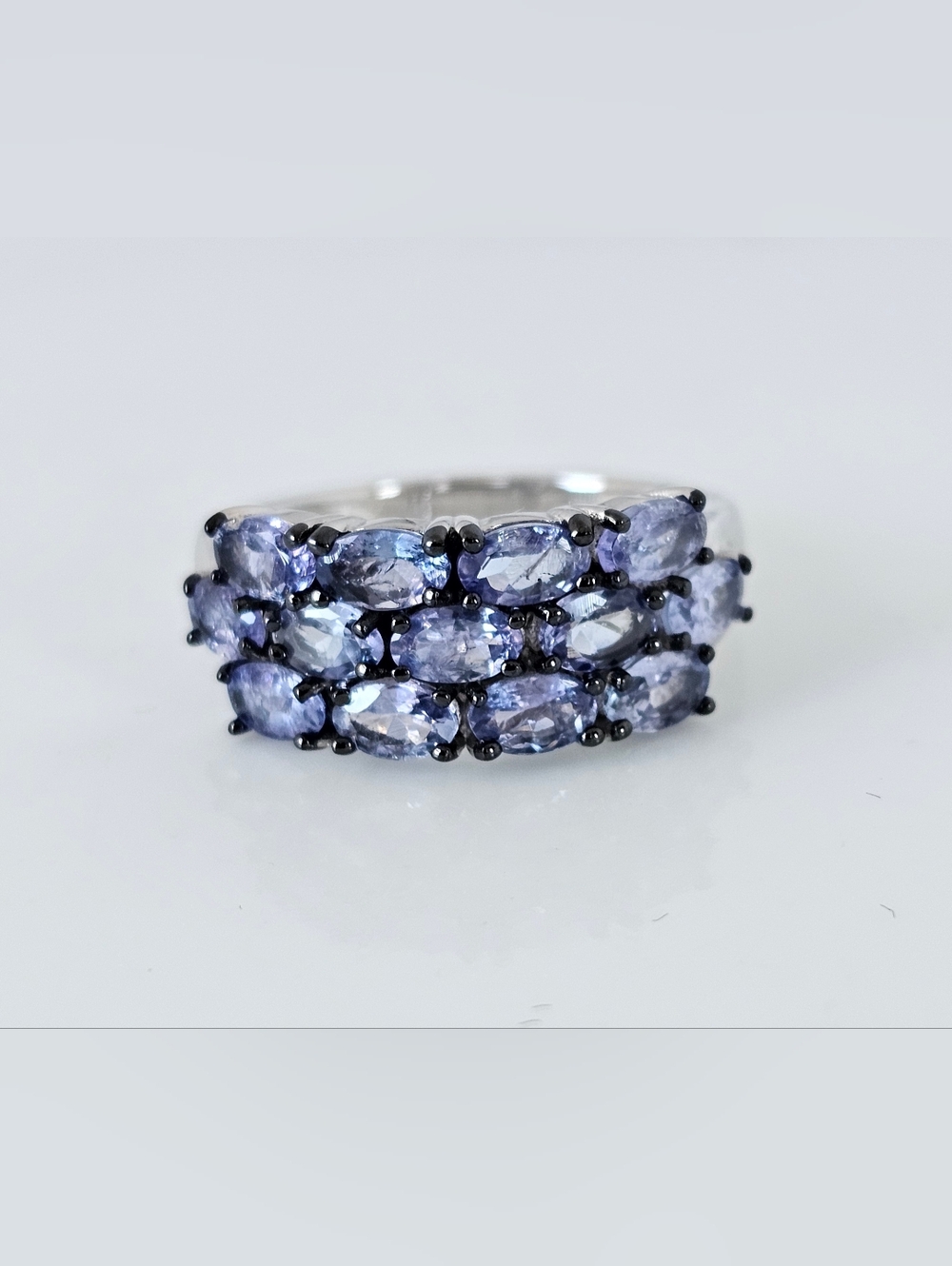 Natural Tanzanite Cluster Ring Sterling Silver Size 9!
